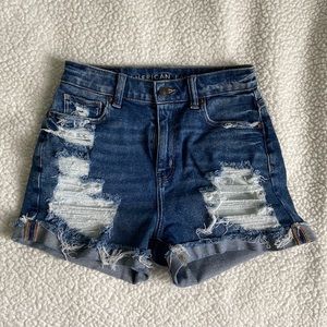 American Eagle High-Waisted Stretch Jean Blue Ripped Shorts